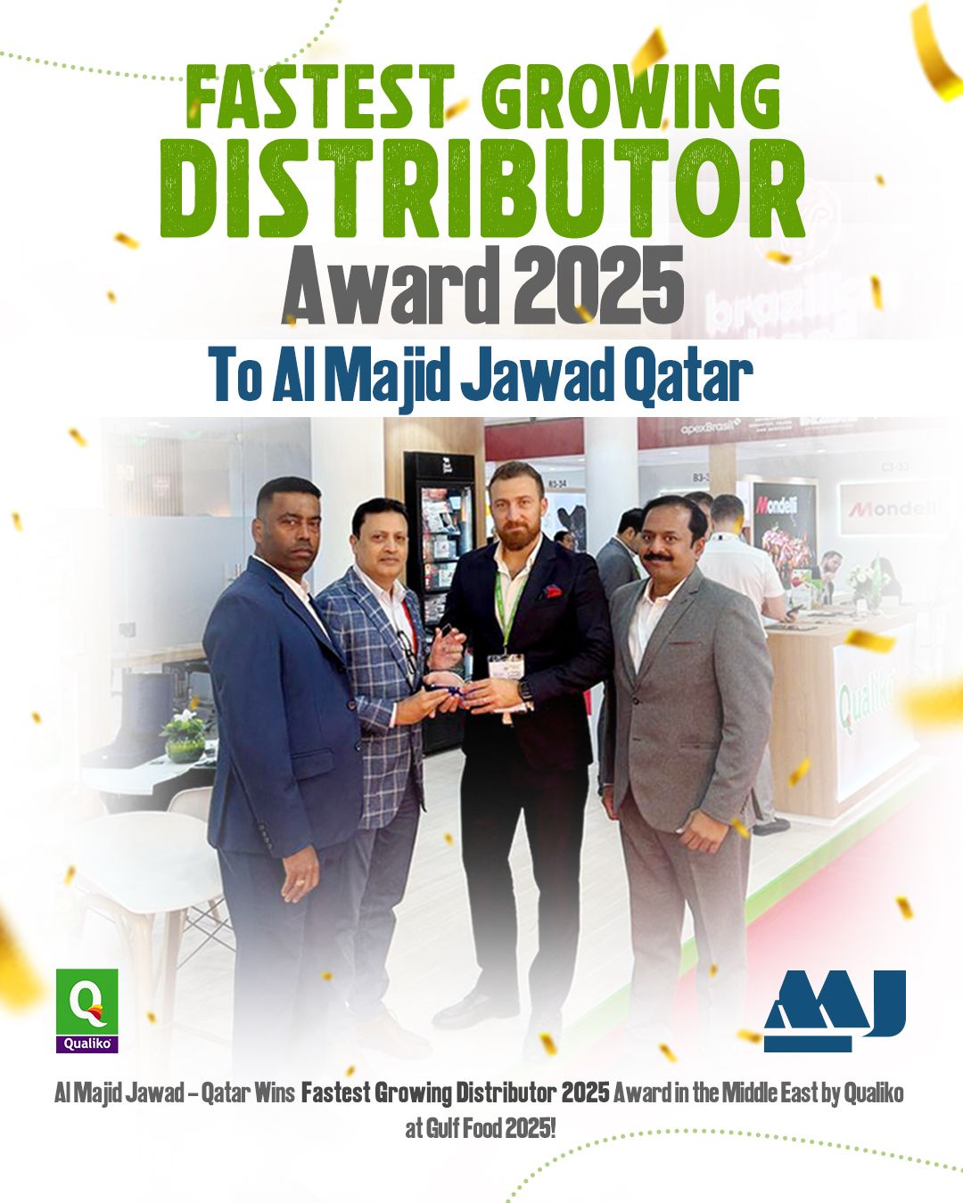 AMJ Qatar Fastest Growing Distribution 2025 award at Gulfood